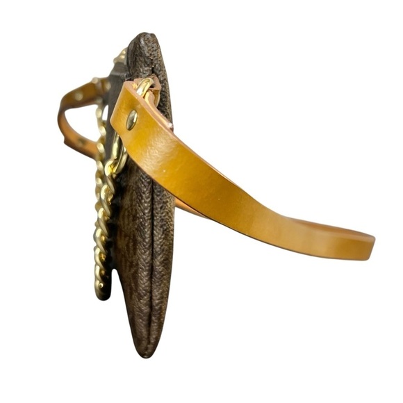 Michael Kors Monogram Signature Brown Belt Bag with Gold Chain Accent - Picture 5 of 9